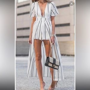 CRYSTAL DOLL romper with maxi skirt. Black with white stripes. Size 3. Brand new